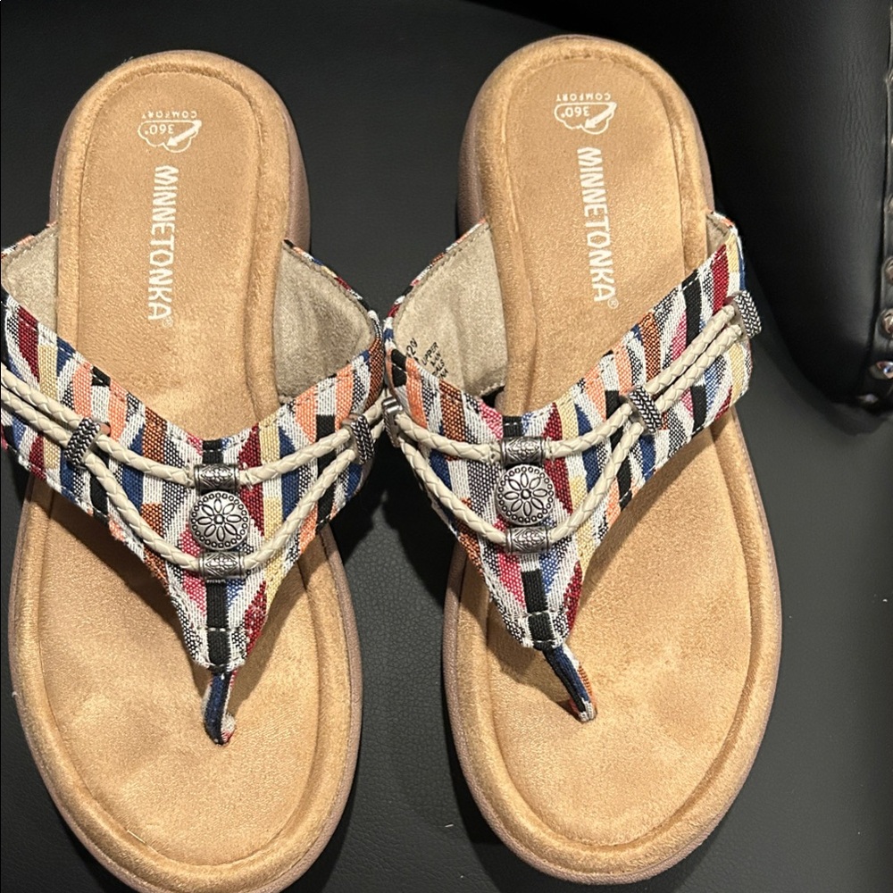 Minnetonka Women's Striped Sandals - Red, Blue, Tan